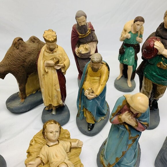 Vintage Christmas Nativity Set Figures Hand Painted Lot Of 18 - Picture 7 of 16